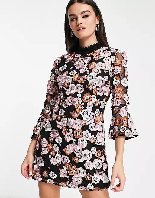 French Connection embellished 3D floral mini dress-Multi Cover