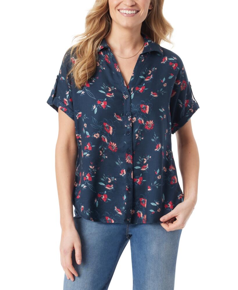 Gloria Vanderbilt Women's Demi Short-Sleeve Button Front Shirt - Midnight Affair Floral Cover