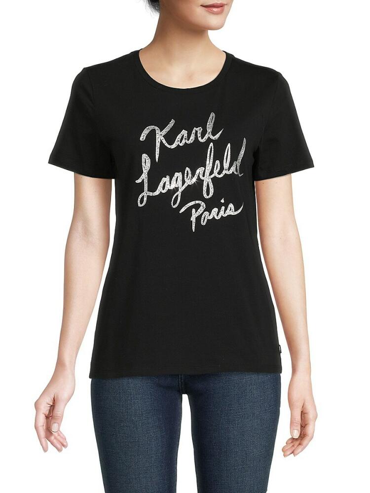 Karl Lagerfeld Paris Women's Embellished Logo Tee - Black Cover