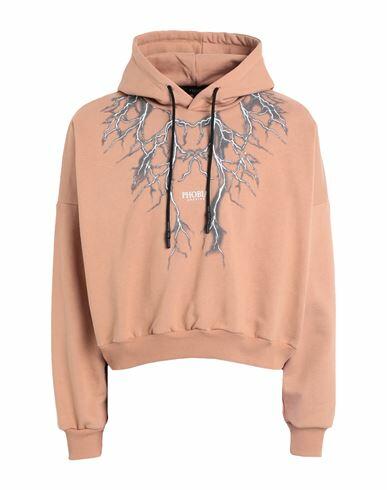 Phobia Archive Terracotta Crop Hoodie With Grey Lightning Man Sweatshirt Camel Cotton Cover