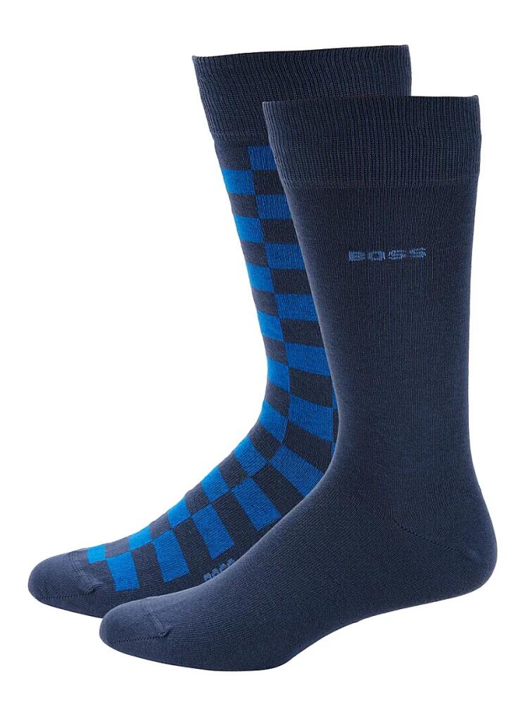 BOSS Men's 2-Pack Assorted Mid Calf Socks - Blue Cover