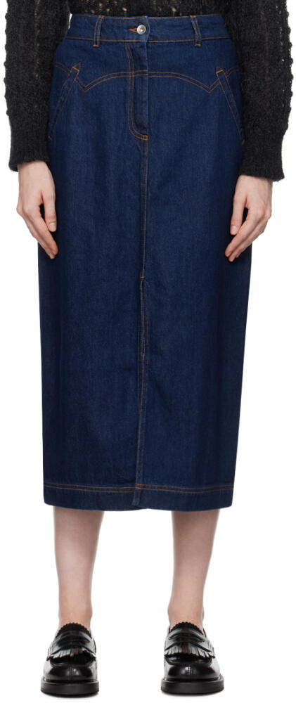 YMC Navy Dolly Denim Midi Skirt Cover