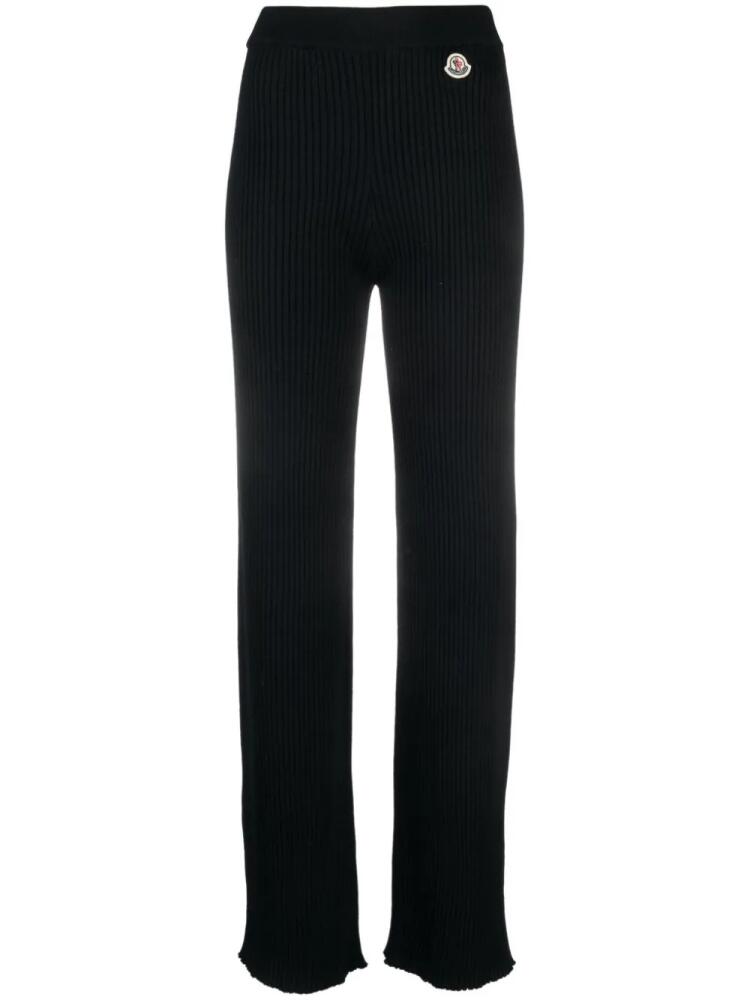 Moncler ribbed-knit logo-patch trousers - Black Cover