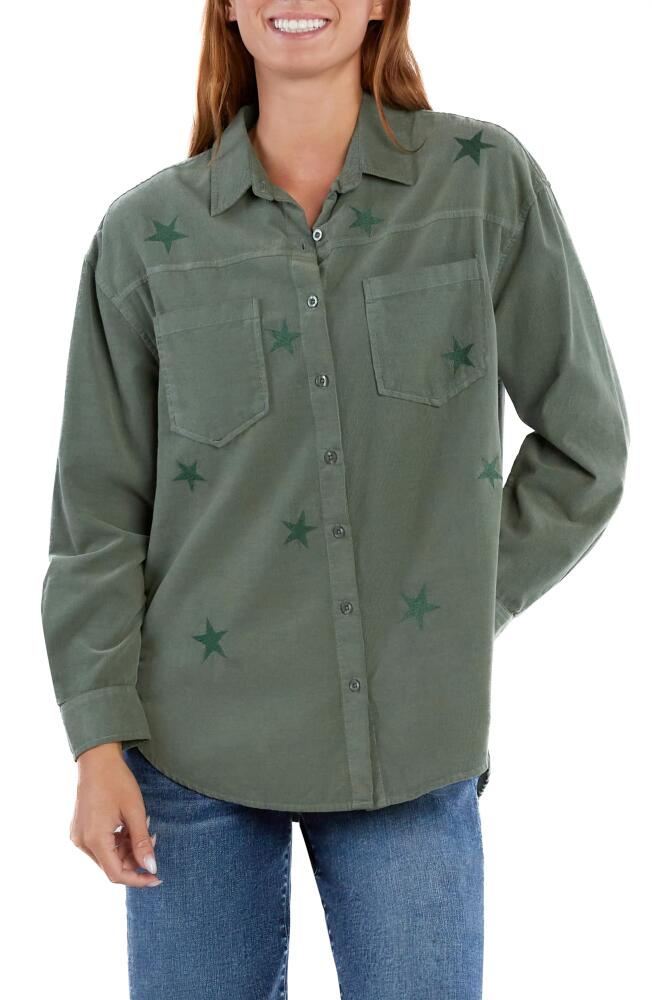 Billy T Mighty Star Embroidered Corduroy Button-Up Shirt in Army Cover