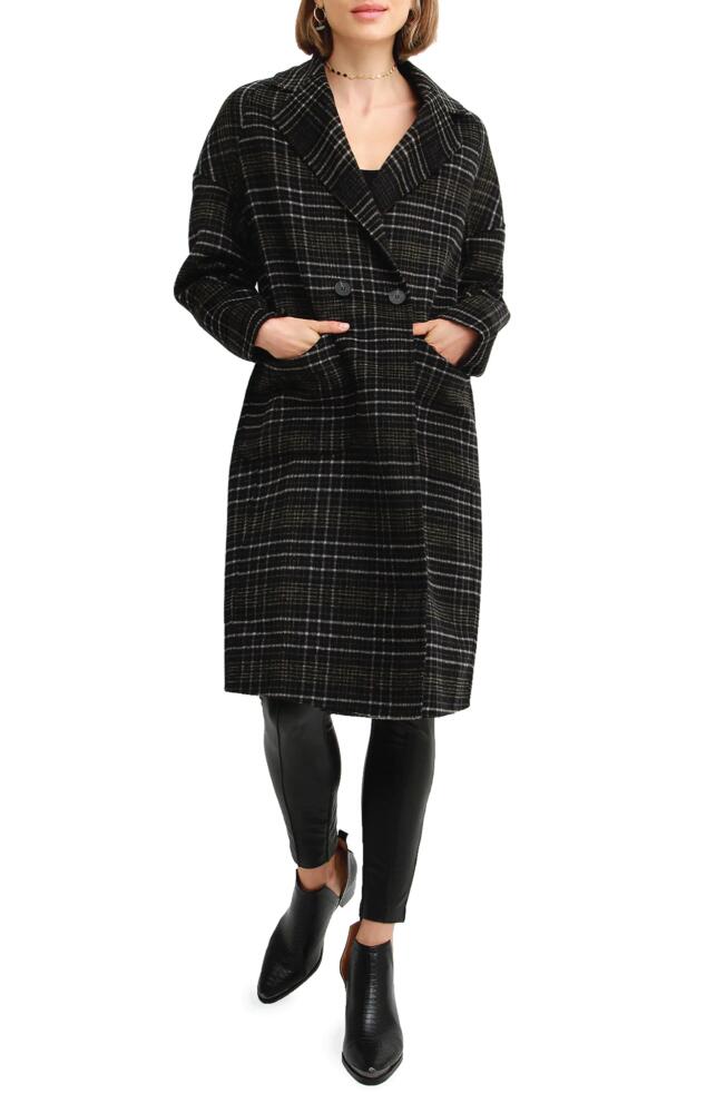 Belle & Bloom Publisher Double Breasted Plaid Print Wool Blend Coat in Black Plaid Cover