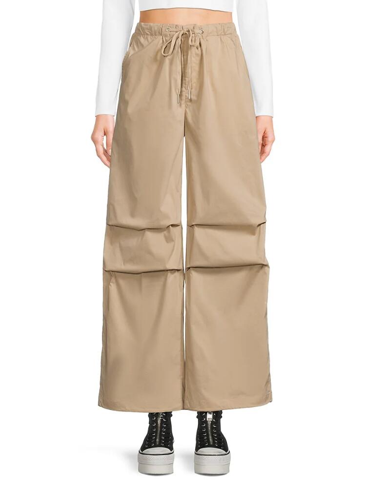 Seraphina Women's Drawstring Wide Leg Cargo Pants - Beige Cover