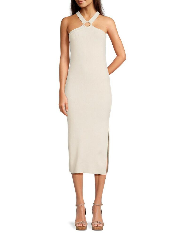 Lea & Viola Women's Ribbed Halter Bodycon Midi Dress - Ivory Cover