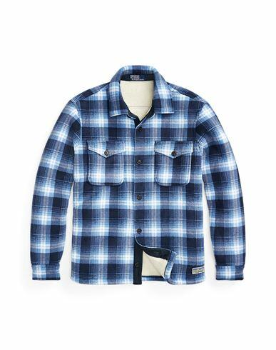 Polo Ralph Lauren Plaid Fleece Overshirt Man Shirt Light blue Recycled polyester Cover