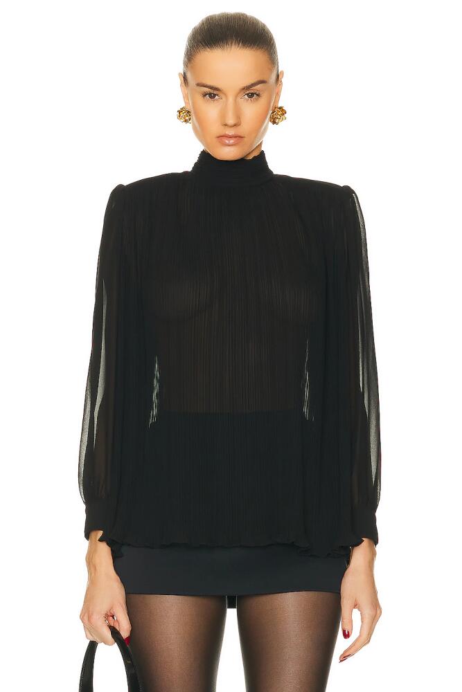 FRAME Strong Shoulder Pleated Blouse in Black Cover