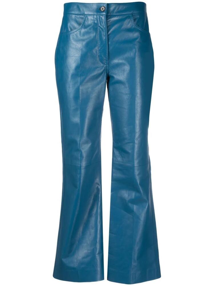 Jil Sander kick-flare cropped leather trousers - Blue Cover