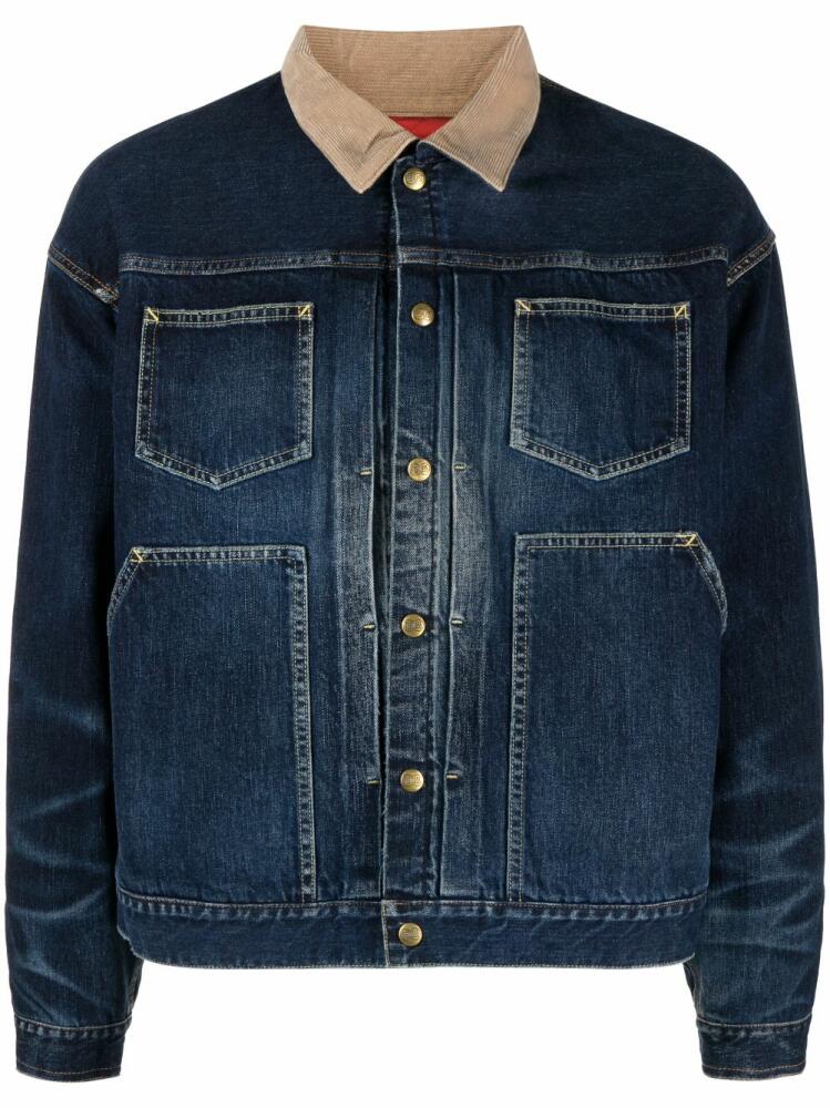 visvim spread-collar cotton jacket - Blue Cover