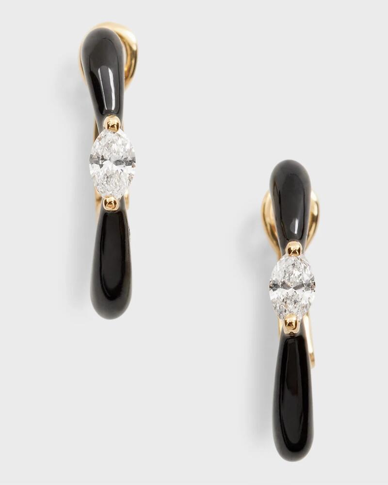 Frederic Sage Yellow Gold Small Straight Marquise Center Black Enamel Hoop Earrings Cover