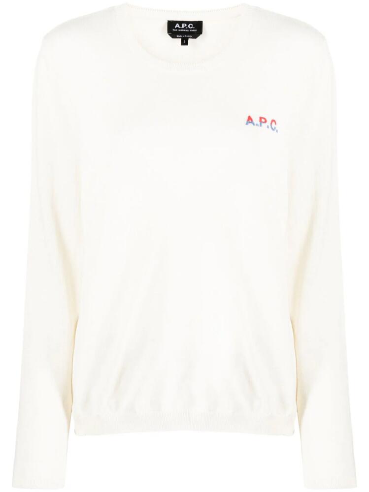 A.P.C. logo-embroidered cotton jumper - Neutrals Cover