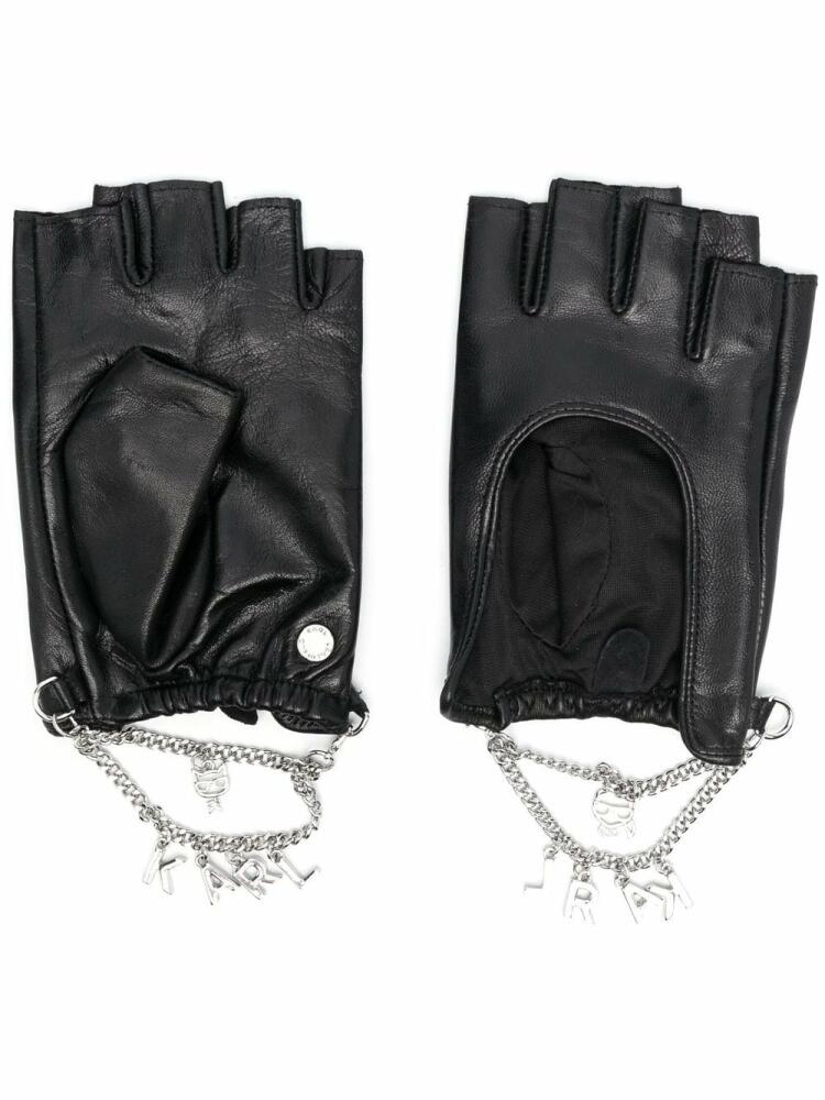 Karl Lagerfeld Autograph-logo fingerless gloves - Black Cover