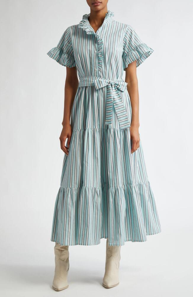 MILLE Victoria Ruffle Front Dress in Seaglass Stripe Cover