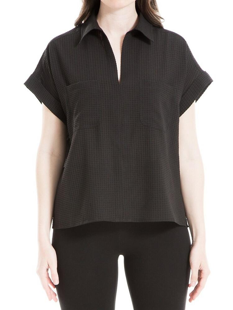 Max Studio Women's Textured Grid Top - Black Cover