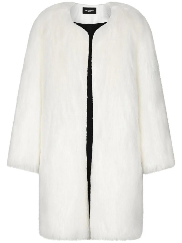 Dolce & Gabbana single-breasted faux-fur coat - White Cover