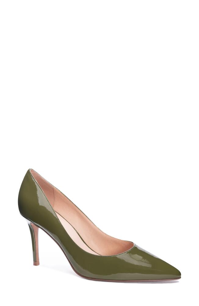 42 Gold Rafee Liquid Patent Pointed Toe Pump in Olive Cover