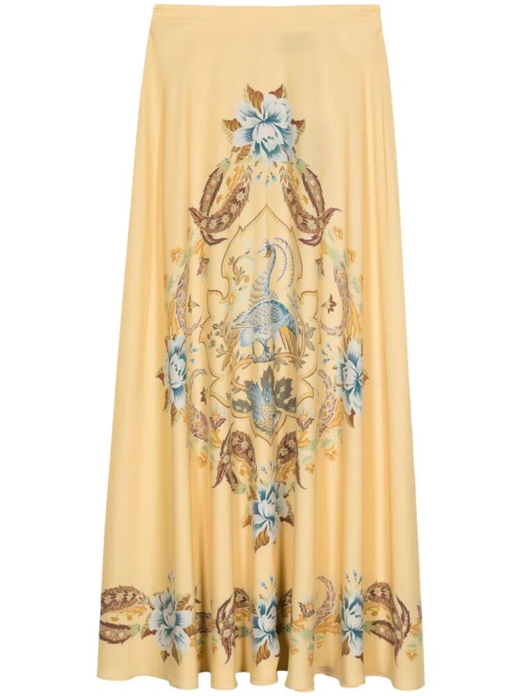 ETRO illustration-print silk skirt - Yellow Cover