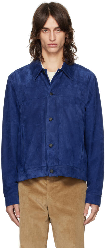 Paul Smith Blue Slim-Fit Leather Jacket Cover