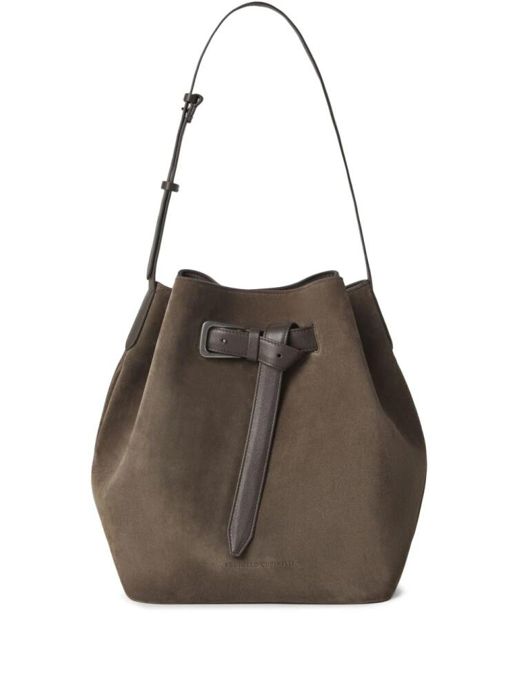 Brunello Cucinelli large Sartorial suede bucket bag - Brown Cover