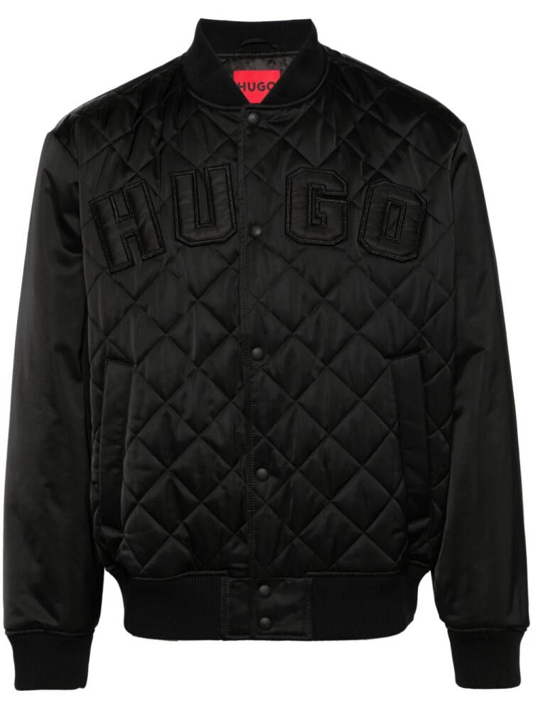 HUGO logo-patches quilted bomber jacket - Black Cover