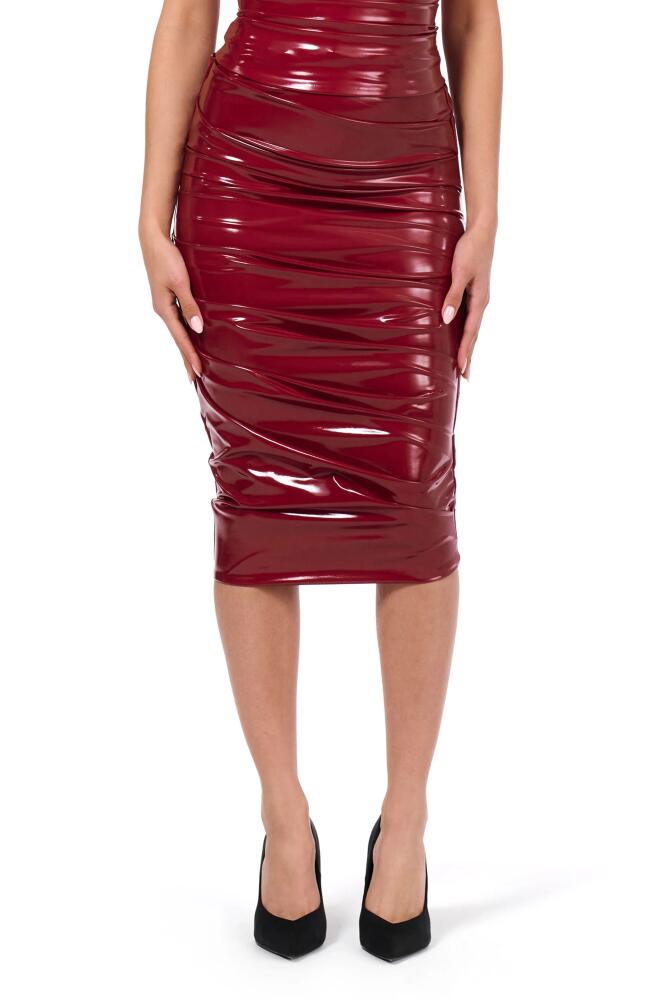 Naked Wardrobe Ruched Vinyl Midi Skirt in Dark Red Cover