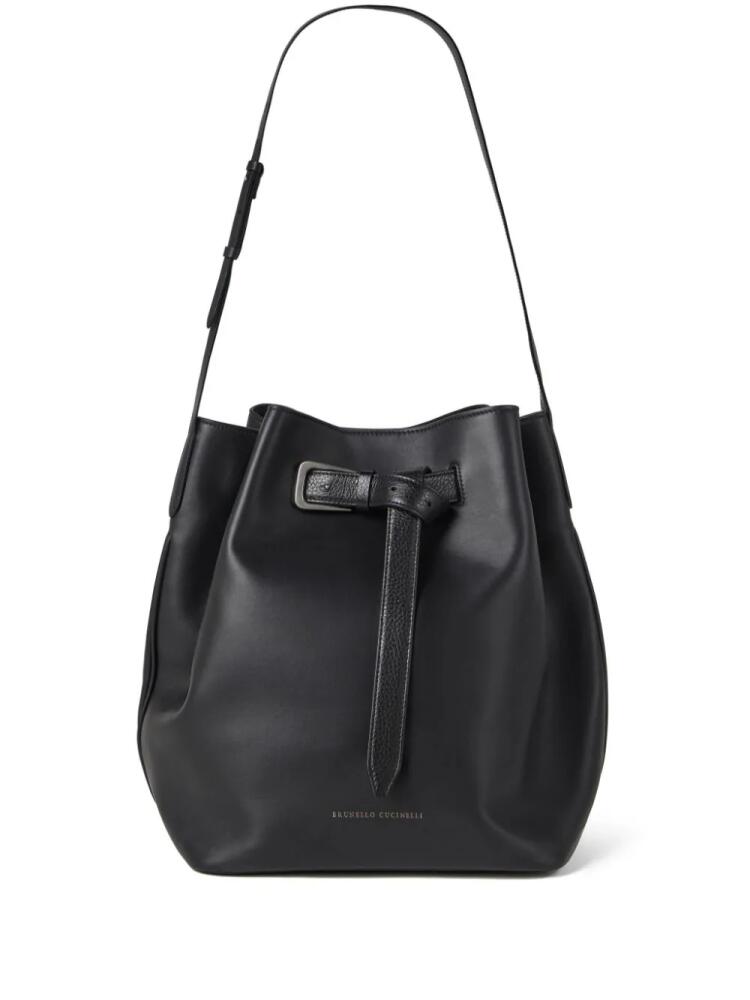 Brunello Cucinelli large Sartorial leather bucket bag - Black Cover