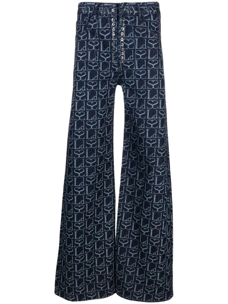 Ludovic de Saint Sernin monogram-print lace-up jeans - Blue Cover