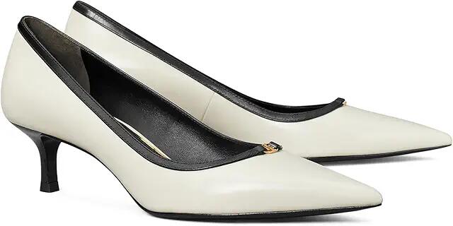 Tory Burch Double T Buckle Kitten Heel Pumps 45MM (Light Cream/Perfect Black) High Heels Cover