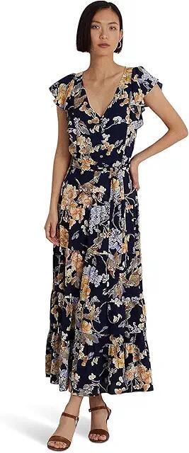 Lauren Ralph Lauren Floral Bubble Crepe Dress (Navy Multi) Women's Clothing Cover