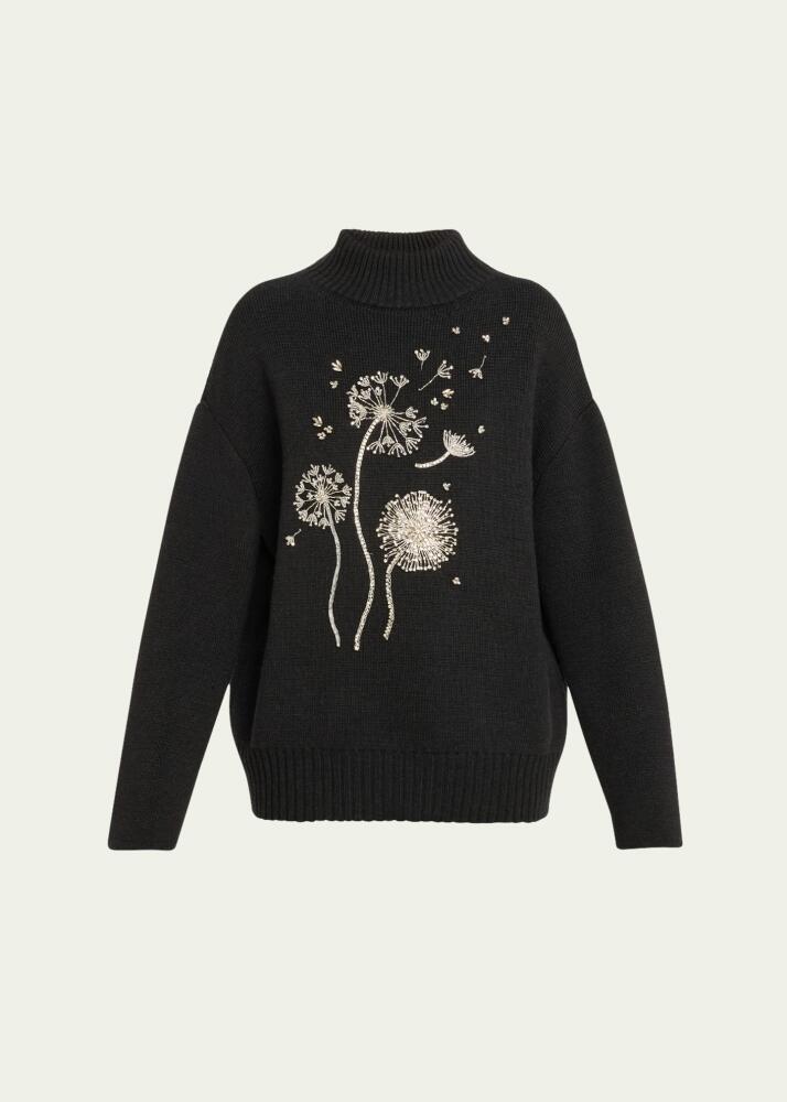 Oscar de la Renta Sequined Crystal dandelion Wool Turtleneck Cover