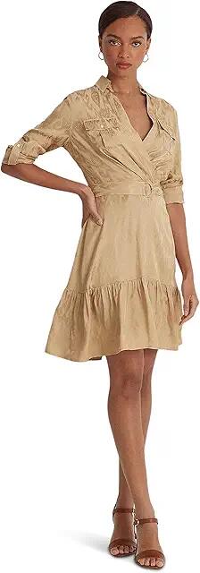 Lauren Ralph Lauren Belted Geo Jacquard Long Sleeve Dress (Birch Tan) Women's Dress Cover