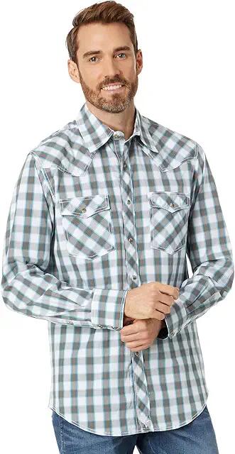 Wrangler 20X Long Sleeve Advanced Comfort Plaid (Teal/Brown) Men's Clothing Cover