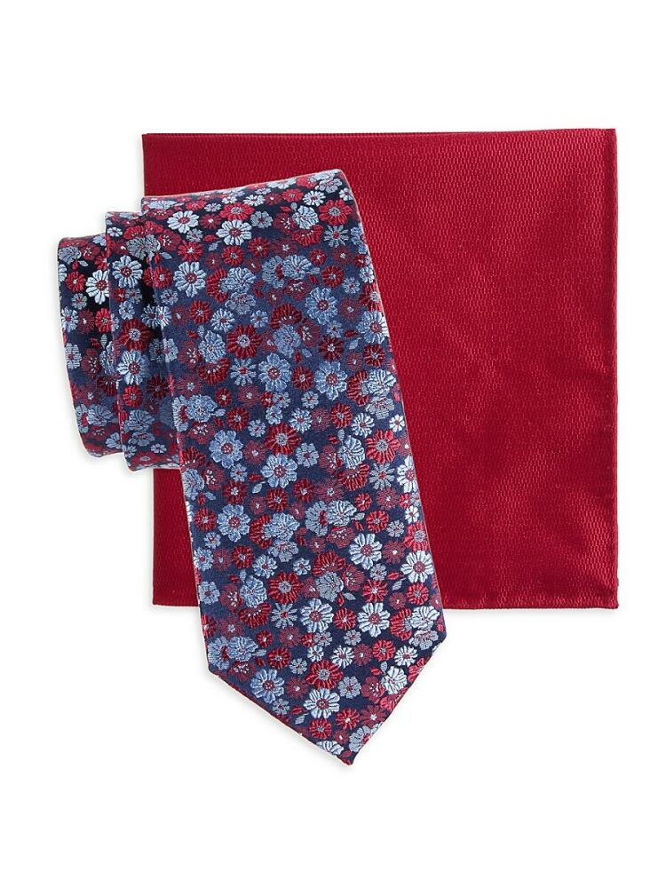 Saks Fifth Avenue Men's 2-Piece Silk Tie & Pocket Square Box Set - Navy Red Cover