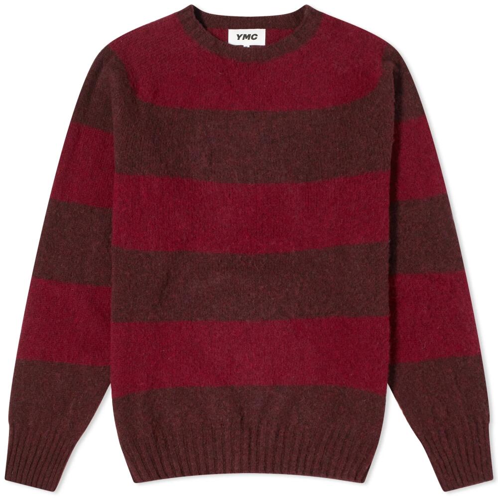 YMC Men's Suedehead Stripe Crew Knit in Burgundy Stripe Cover