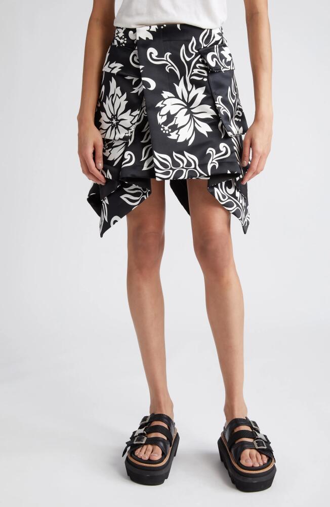 Sacai Floral Print Asymmetric Cargo Skirt in Black Cover