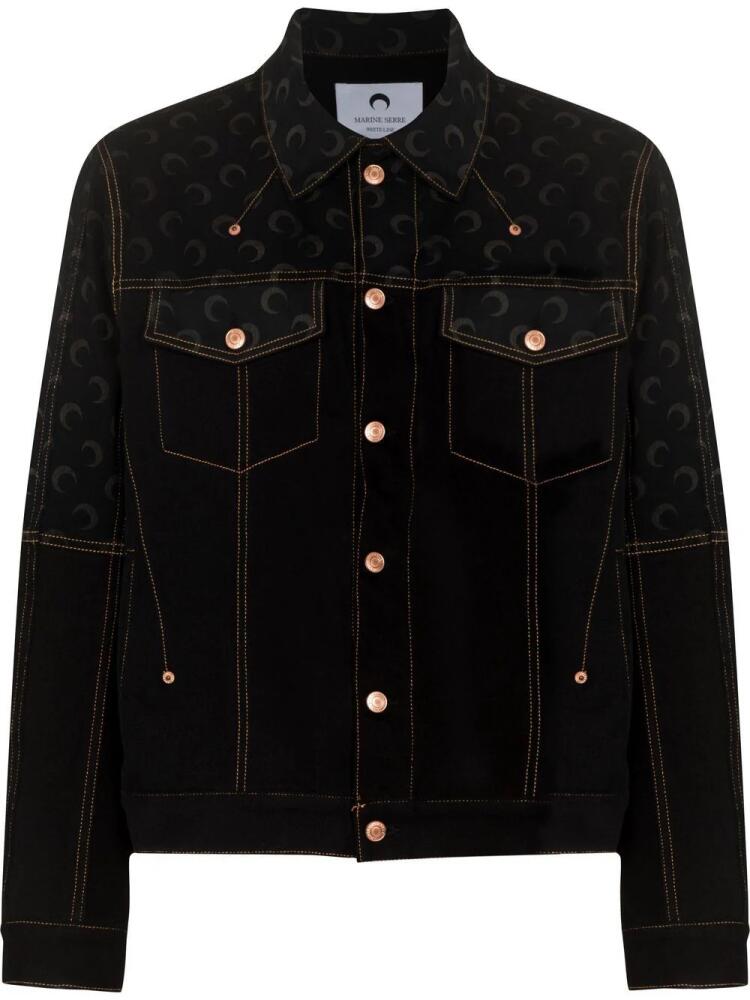 Marine Serre crescent moon-print denim jacket - Black Cover