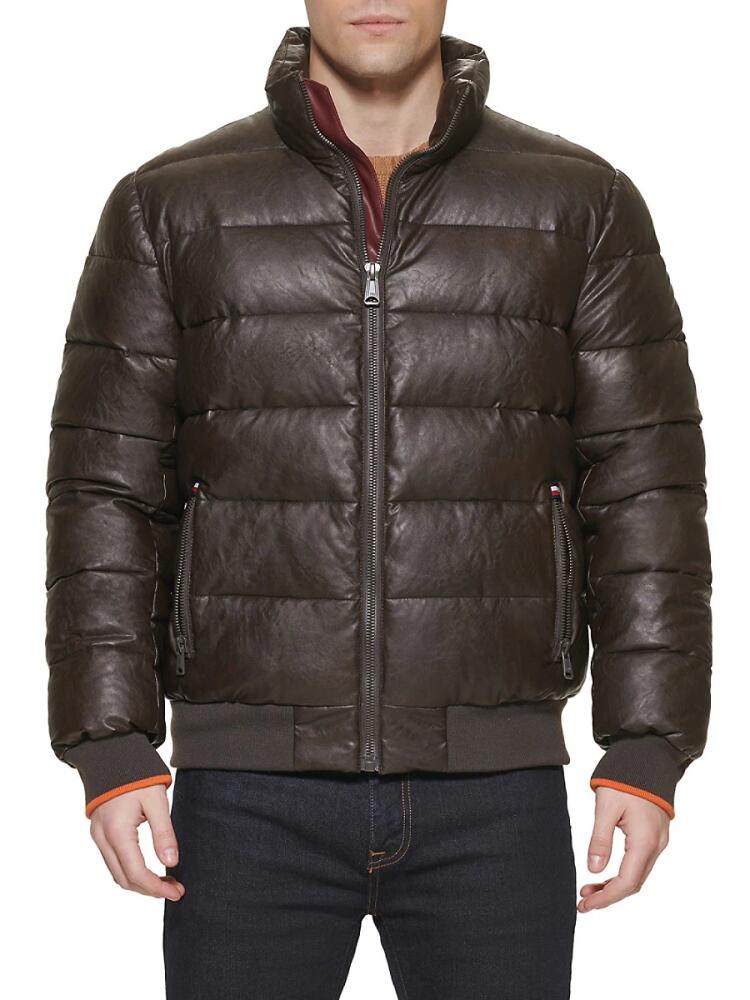 Tommy Hilfiger Men's Faux Leather Quilted Bomber - Saddle Cover