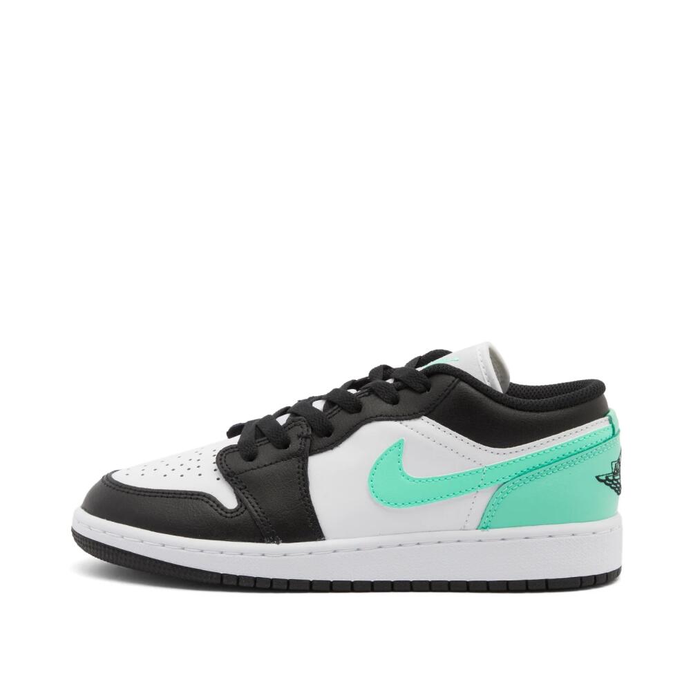 Air Jordan 1 Low GS Sneakers in White/Black/Green Glow Cover