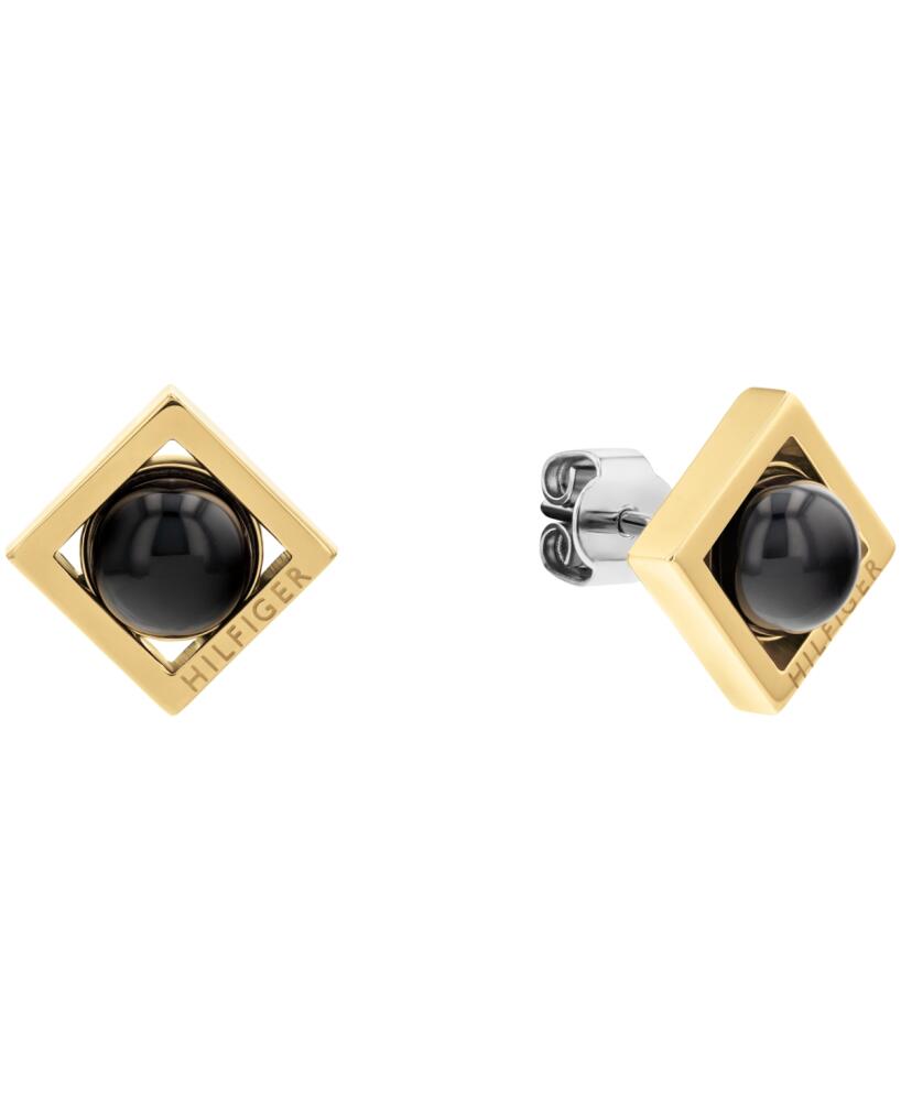 Tommy Hilfiger Women's Onyx Circle Gold-Tone Stainless Steel Earring - Gold Cover