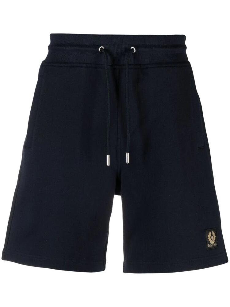 Belstaff logo-patch cotton track shorts - Blue Cover