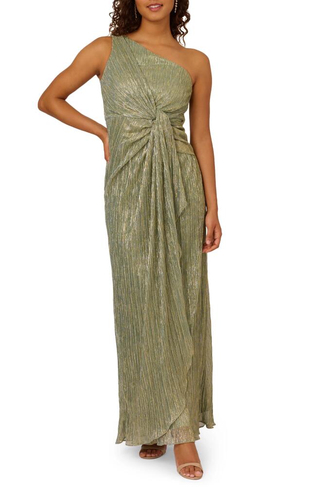 Adrianna Papell One-Shoulder Evening Gown in Green Slate Cover