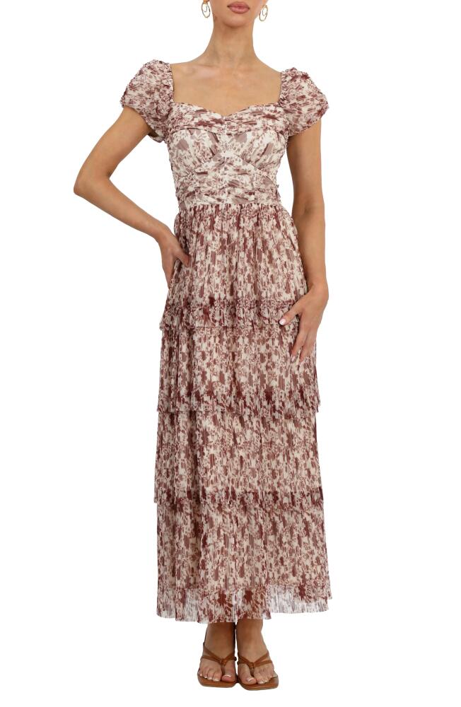 Adelyn Rae Print Tiered Maxi Dress in Chocolate Cover