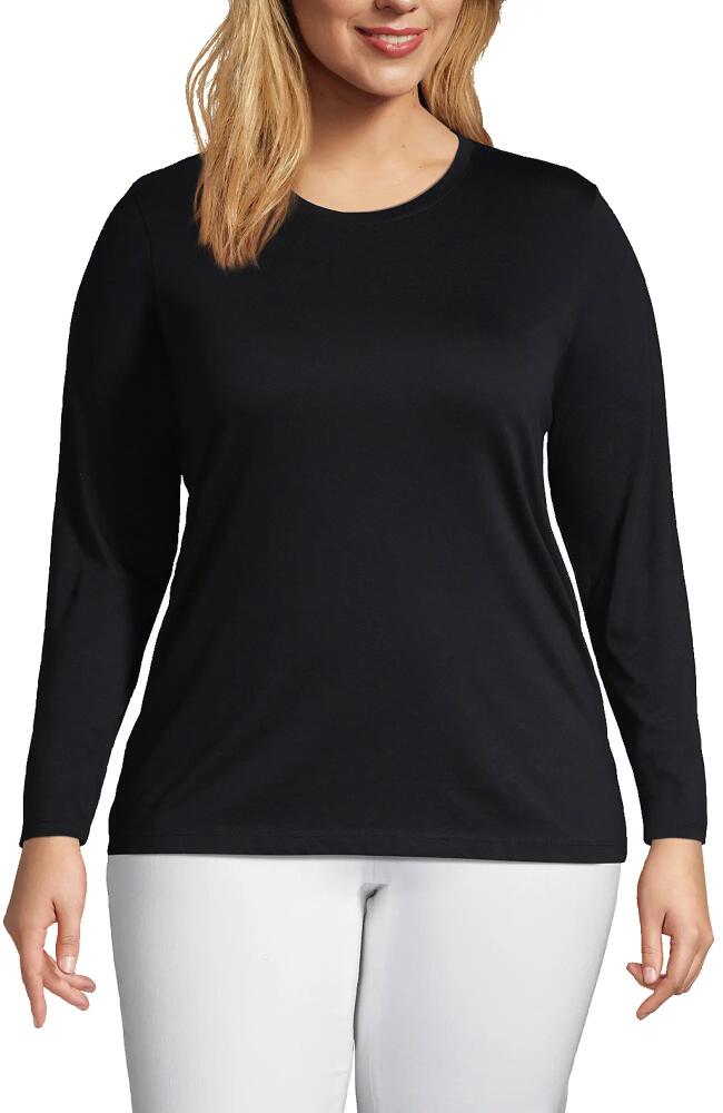 Lands' End Plus Size Relaxed Supima Cotton Long Sleeve Crew Neck T-Shirt in Black Cover