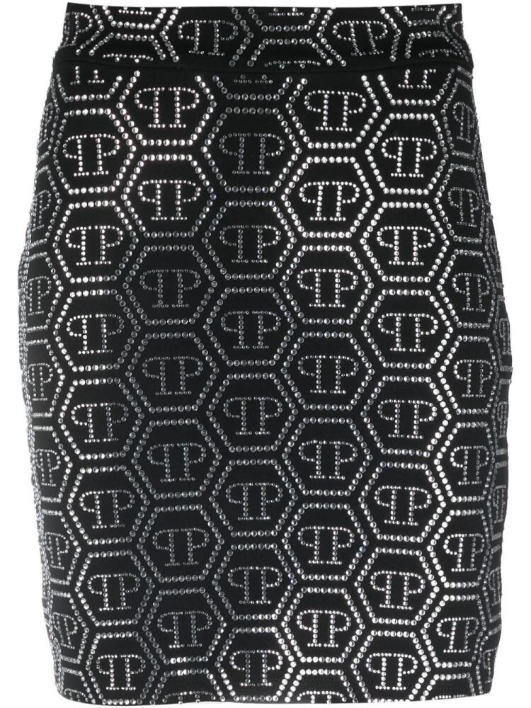 Philipp Plein crystal-embellished monogram-pattern mini skirt - Black Cover