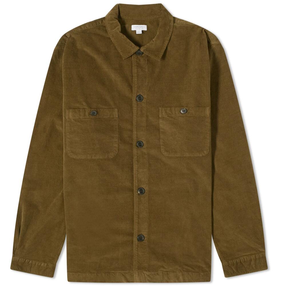 Sunspel Men's Cellular Cord Overshirt in Dark Olive Cover