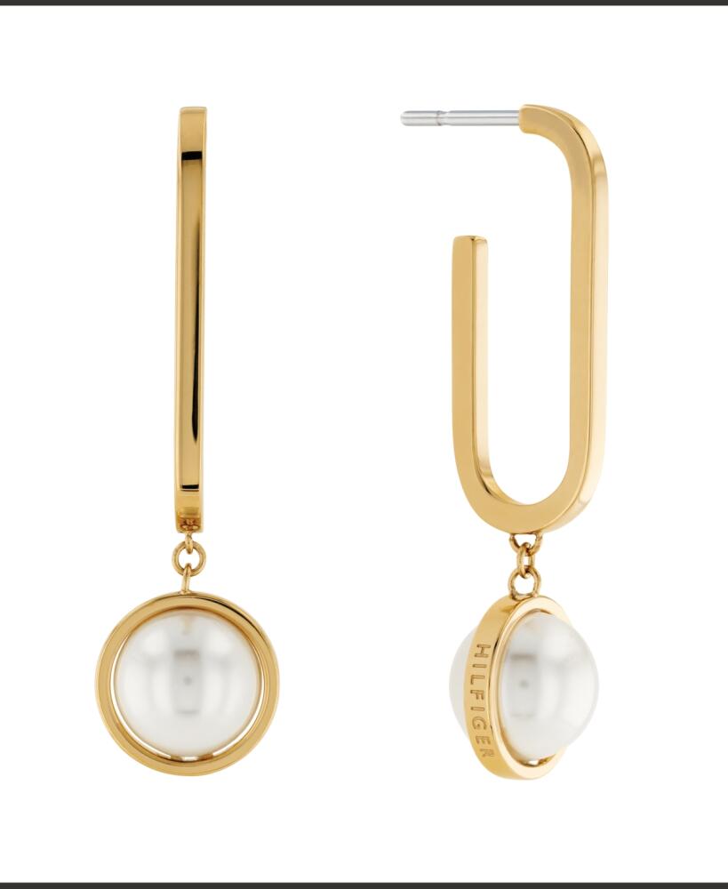 Tommy Hilfiger Imitation Pearl Drop Paperclip Earrings - Gold Cover