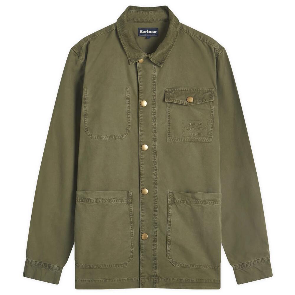 Barbour Men's Grindle Relaxed Canvas Overshirt in Mid Olive Cover