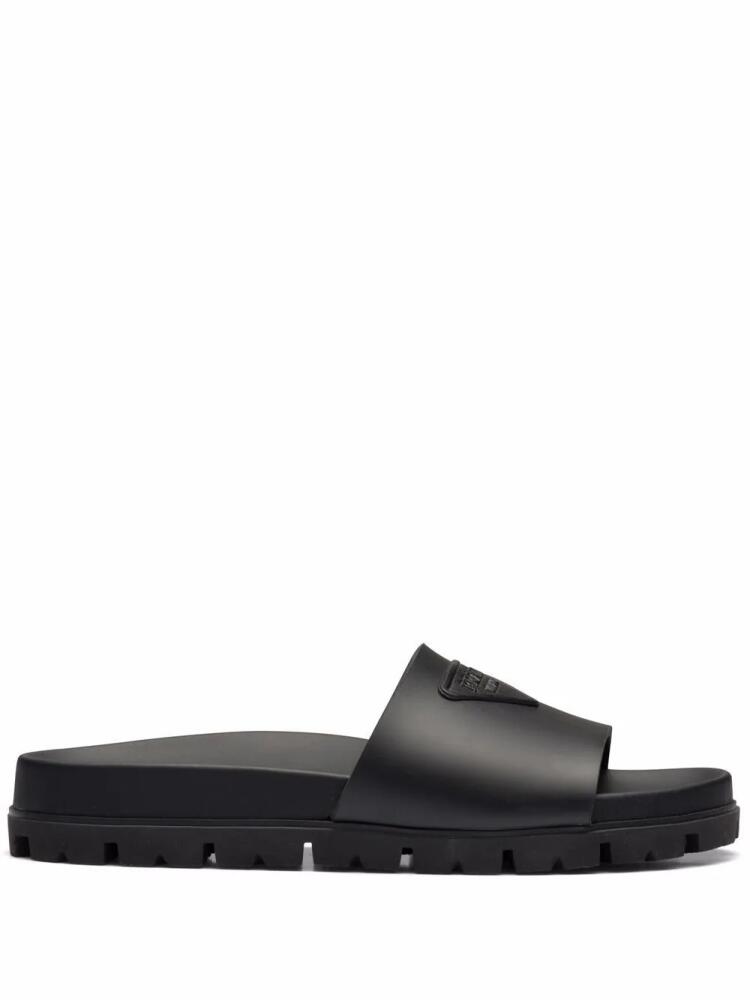 Prada triangle-logo pool slides - Black Cover